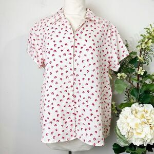 A.P.C. Marina Floral Print Linen Shirt | Size 38 (US 6) | Off-White with Red Flo